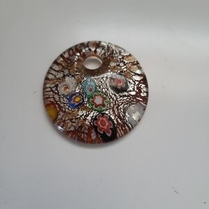 Vintage Murano Millefiori Necklace Art Glass Round, Pendant, Multicolor Flowers.